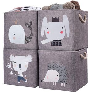 Kinderopbergbox set van 4 28x28x28 cm opvouwbare opbergmand kinderen voor plank. Ideaal voor Kallax inzet, speelgoedkist, speelgoed, boeken, kinderkamer. Grijze olifant