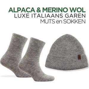 Norfolk - Luxe Italiaanse Baby Alpaca en Merino Wol Muts + Sokken Bundel - 36-40 - Apollo + Olympus