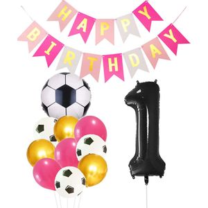Cijfer Ballon 1 | Snoes Champions Voetbal Plus - Ballonnen Pakket | Roze en Zwart
