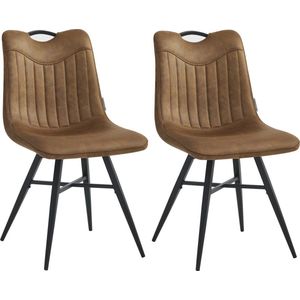 Colenis® - Verty Eetkamerstoel - Set van 2 - Cognac - Microvezel - Microfiber - Industrieel - Design