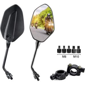 Motorspiegel e-getest, universeel M8 en M10, motorfiets achteruitkijkspiegel met beugel, achteruitkijkspiegel, scooterspiegel compatibel met