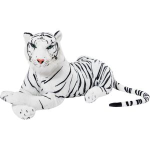 BRUBAKER Tijger Knuffel 75 cm - Liggende Knuffel - Wit
