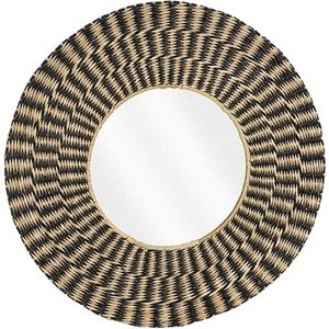 Mica Decorations Ronde wandspiegel bohemian - met ophanghaak - zwart - zeegras - Dia 50cm