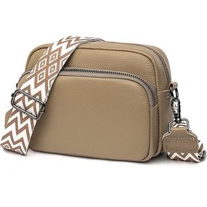 Crossbody tas van leer - Bruin - 20 x 14 x 8 cm - Schoudertas voor dames - Met afneembare schouderband - Leren tas voor vrouwen - Handtas met ritsen - Verwijderbare schouderriem - Premium en hoogwaardige kwaliteit - Waterbestendig