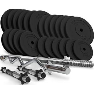 Dumbells - Halterset - Gewichten - Dumbells set - SZ bar - Gewichten fitness - 125 kg - 26-delig - Zwart