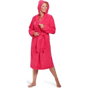 Dames badjas fuchsia roze - badstof katoen -sauna badjas capuchon - maat XS