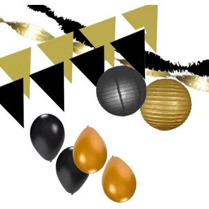 Zwart/Gouden versiering pakket XXL - slingers / vlaggenlijnen / lampionnen en ballonnen