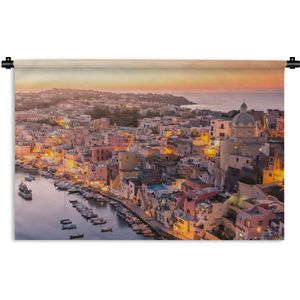 Wandkleed Napels - Zonsondergang over de Italiaanse stad Napels Wandkleed katoen 90x60 cm - Wandtapijt met foto