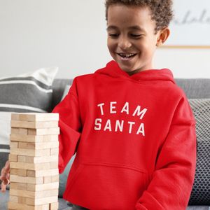 Kerst Hoodie Rood Kind - Team Santa (5-6 jaar - MAAT 110/116) - Kerstkleding voor jongens & meisjes