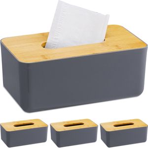 Relaxdays 4x tissue box modern - tissuehouder - zakdoekhouder - tissuedoos - bamboe