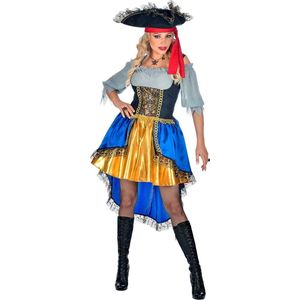Widmann - Piraat & Viking Kostuum - Katharina Kaper Kapitein - Vrouw - Blauw, Geel - XL - Carnavalskleding - Verkleedkleding