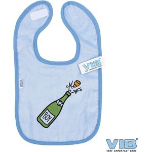 VIB® - Slabbetje Luxe velours - Champagnefles Boy (Blauw) - Babykleertjes - Baby cadeau
