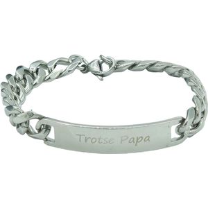 Stalen armband voor vader / vaderdag - met tekst ""Trotse Papa"" - L 22 cm B 11 mm - Topkwaliteit