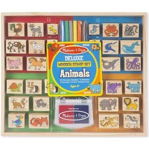 Melissa & Doug - Luxe houten stempelset: Dieren - 30 stempels, 6 viltstiften en 2 stempelkussens