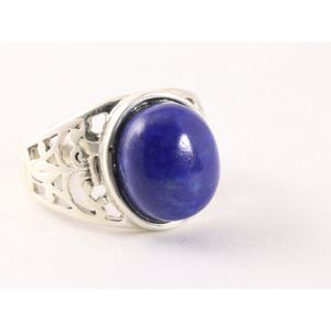 Opengewerkte zilveren ring met lapis lazuli - maat 16.5