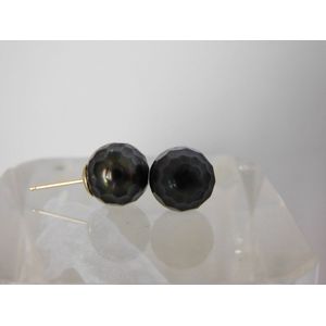 Hetty'S - Opvallende oorknoppen - met zwarte parel -14 karaat gouden stekers - maat parel 9-9.5 mm