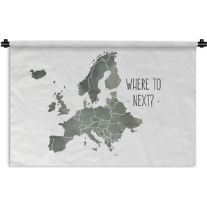 Wandkleed EuropakaartenKerst illustraties - Europakaart in grijze waterverf met de quote Where tot next? Wandkleed katoen 90x60 cm - Wandtapijt met foto