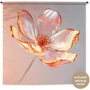 Wandkleed 180x180 cm - Wanddoek Glazen - Bloem - Roze - Wandtapijt - Wandkleden