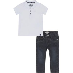 Koko Noko - Kledingset - Dark Blue Jeans - Polo Noah Wit - Maat 74/80