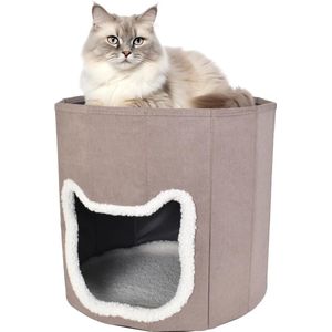 Kattengrot, opvouwbaar klein kattenhuis voor binnenkatten, dubbellaags kattenbed met wasbaar kussen voor alle seizoenen, katten en kleine honden, kattengrotbed, 35 x 36 cm (grijs)