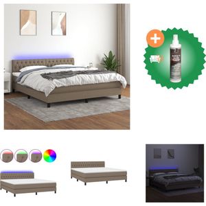 vidaXL Boxspring met matras en LED stof taupe 180x200 cm - Bed - Inclusief Reiniger