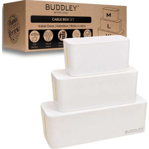 BUDDLEY Kabelbox Wit (SET) - Kabeldoos - Kabel Opbergbox Stekkerdoos - Kabel Management onder bureau - Kabelbox voor snoeren wegwerken