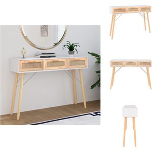 vidaXL Scandinavische wandtafel - 105 x 30 x 75 cm - wit met natuurlijk rattan - Tafel