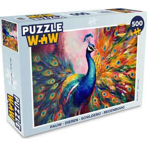 Puzzel Pauw - Dieren - Schilderij - Regenboog - Legpuzzel - Puzzel 500 stukjes