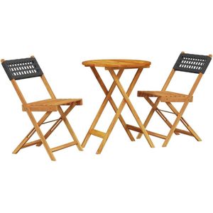 vidaXL Bistroset - 3-delig - Poly Rattan & Hout - Zwart Tuin Set - Bistro Set - Acacia Hout - Pe Rattan - Vouwbare Tafel