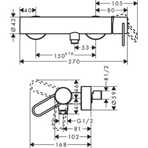 hansgrohe AXOR Uno ééngreeps opbouw douchemengkraan, beugelgreep, 1 verbruiker, 38621340