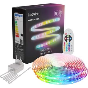 Ledvion Dimbare LED-strip 5M, RBG, 24V, 12W, Plug & Play, Incl. afstandsbediening, Instelbare kleurtemperatuur, 60 LED's/m, ingekort tot 20cm, 2 jaar garantie, Zonder 2 AAA-batterijen