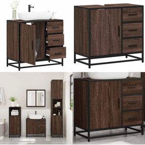 vidaXL Wastafelkast 65x33x60 cm bewerkt hout bruin eikenkleur - Badkamer Wastafel Kast - Badkamer Wastafel Kasten - Badkamer Wastafel Kast - Badkamer Ijdelheid