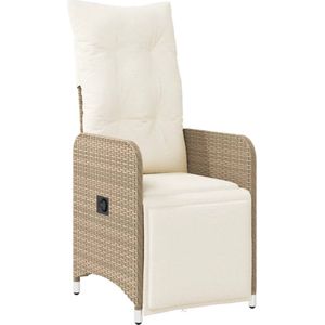 Verstelbare Tuinstoel Beige met Kussens - vidaXL Tuinstoel - Lounge Stoel - Buitentijger - Relaxfauteuil - Loungestoel