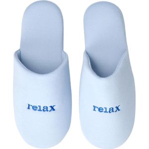 Pantoffels met tekst ""RELAX"" - Lichtblauw - Polyester / Kunststof - Maat 38 / 39