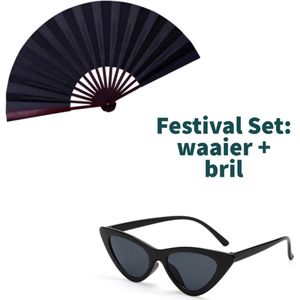 SET: Stevige Zwarte waaier + festival bril | Festival Gadget | Rave Vlinder Bril | Techno bril | Handwaaier | Spaanse Waaier | Space | Festival Waaier | Techno Waaier