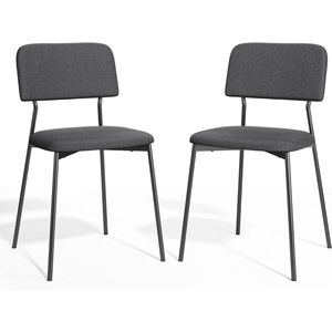 Bealife TB11-1D stoelen set van 2, gestoffeerde eetkamerstoelen set van 2, eetkamerstoel met metalen frame voor eetkamer, keuken, woonkamer, studeerkamer, donkergrijs