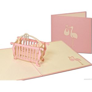 Popcards popupkaarten - Roze Wiegje Baby kaart Geboorte Meisje pop-up kaart 3D  wenskaart