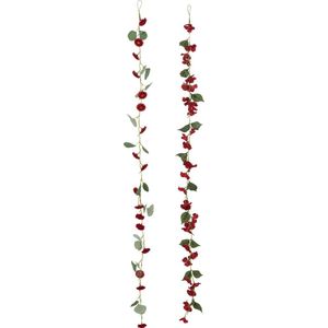 J-Line Slinger Bloemen + Blaadjes - kunststof - rood/groen - 2 stuks