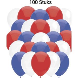 100 x Rood/ Wit/ Blauw  Ballonnen 100% biologisch afbreekbaar , 30 cm doorsnee, Koningsdag, Voetbal, Verjaardag, Themafeest, Versiering
