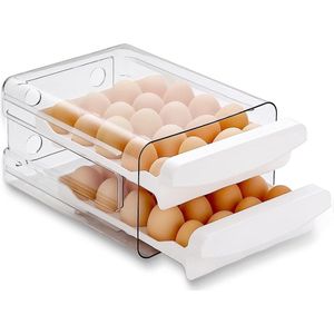 Eiercontainer 40 Rooster 2 Laags Eierhouder Voor Koelkast Verse Opbergdoos Eierlade Eiertray En Eieropslag Doorzichtig Plastic - Pak Van 1 egg tray