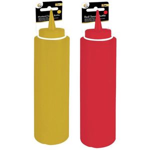 DID Sausflessen - 2x - rood/geel - doseerfles - sausfles - 21 cm