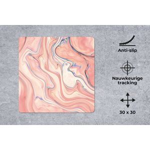 Muismat - Mousepad - Marmer - Pastel - Roze - Blauw - Marmerlook - Abstract - 30x30 cm - Muismatten