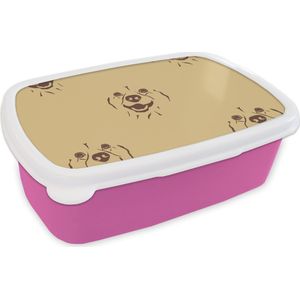 Broodtrommel Roze - Lunchbox - Brooddoos - Hond - Vintage - Patroon - Jongens - 18x12x6 cm - Kinderen - Meisje