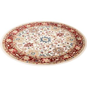 Tapiso Rivoli Vloerkleed Rond Beige Rood Binnenkleed Tapijt Maat- 170x170