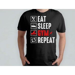 Eat Sleep Gym Repeat - T Shirt - Gym - Workout - Fitness - Exercise - Funny - Sportschool - Oefening - Training - SportschoolLeven