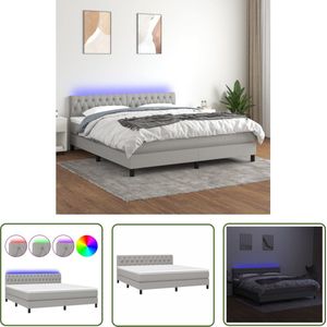 The Living Store Boxspring LED 160x200 - Lichtgrijs - Pocketvering Matras - Huidvriendelijk Topmatras