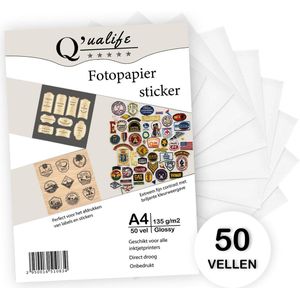 Q’ualife® Stickervellen A4 – Sticker Papier voor Printer – Sticker Papier A4 – Foto Papier – Papier Zelfklevend 50 vellen – Glossy finish