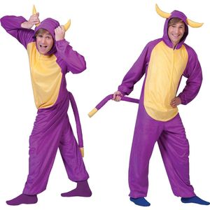 Funny Fashion - Draak Kostuum - Paarse Fantasiekoe Pak Man - Paars - Maat 48-50 - Halloween - Verkleedkleding