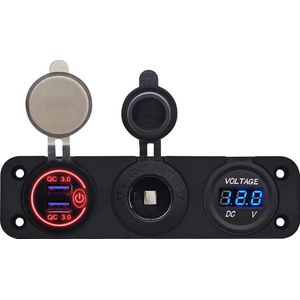 ProRide 12V USB Autolader 2 Poorten - QC3.0 - Voltmeter en 12V/24V Sigarettenplug - Drievoudig inbouw