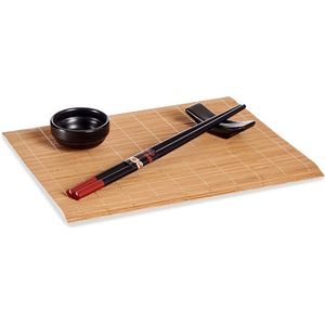 Bamboe/keramiek Sushi servies/serveerset voor 2 personen 8-delig - Sushi eetset zwart